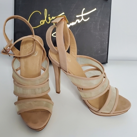 Colin Stuart Stiletto Sandals Mesh Panels Ankle Strap Neutral Size 9 - Picture 3 of 15